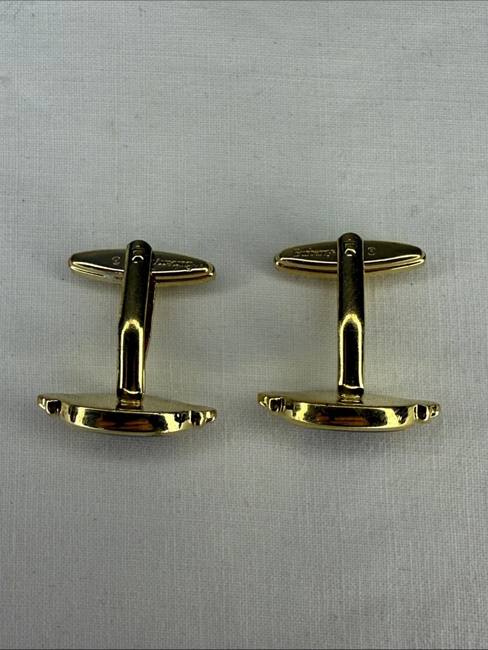 Vintage Burberrys Nova Check Knight Logo Gold Tone Cufflinks